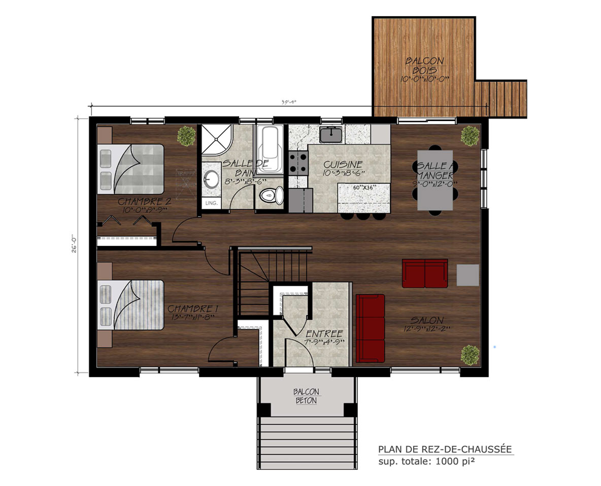 plan intérieur maison modèle Léa